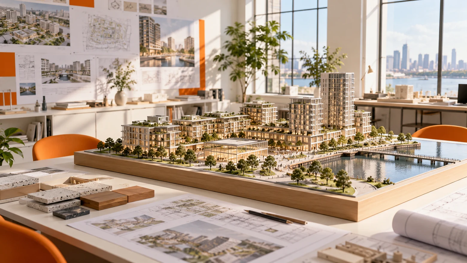 Ilustração conceitual: Maquete física ilustrativa em ambiente de lançamento imobiliário