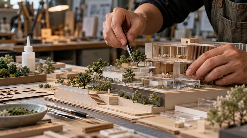 Imagem conceitual: Etapas ilustrativas de fabricação de uma maquete física
